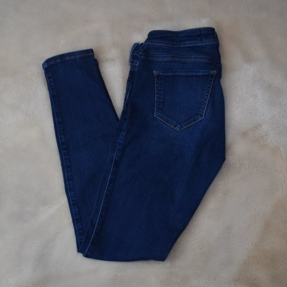 Hollister Dark Blue Denim Skinny Jeans Midrise Factory Distressed Size 27